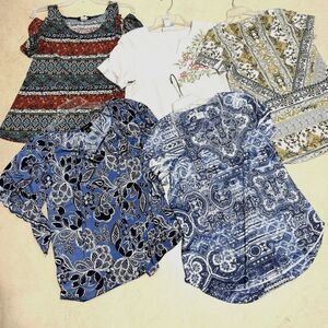 Shirt Bundle of 5 Short Sleeve Cream Blue Career Style & Co Womens sz Medium